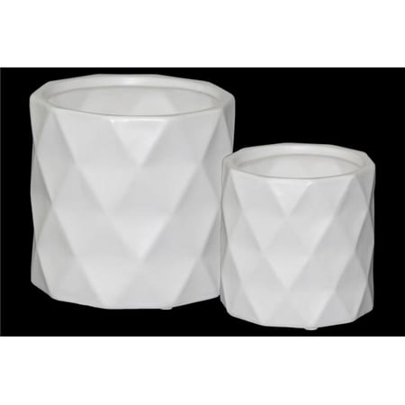 

Ceramic Cylindrical Pot with Wide Mouth & Embossed Diamond Design Body Matte Finish White - Set of 2