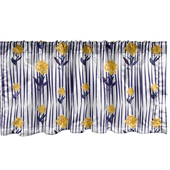 Ambesonne Floral Valance Pack of 2, Chrysanthemum Pattern, 54"X12", Indigo Earth Yellow