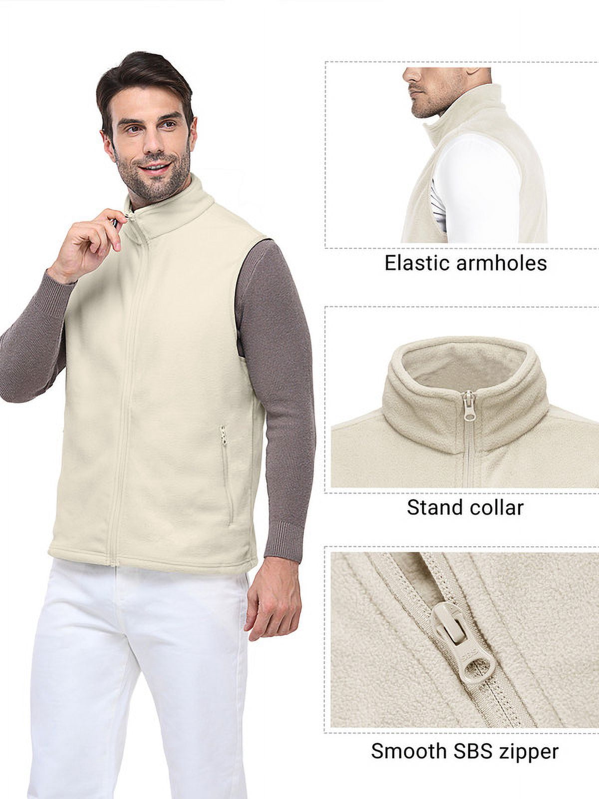 Off Road Ventures Mens Fleece Vest Lightweight Outerwear Zip Up Golf Running Sleeveless Vest With Pockets for Hiking Travel