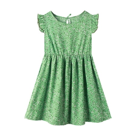 

Summer Dresses For Girls Toddler Kids Crew Neck Summer Sleeveless Sundress Casual Beach Floral Prints Party Sun Dress