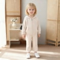 thumbnail image 2 of IVEYRTF Girls Solid Color Hooded Sweater and Pants Set Long Sleeve Casual Two-Piece Outfit Fall Winter Comfortable Loose Trousers for Everyday Wear(Beige,1-2 Years), 2 of 6