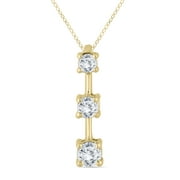 AGS Certified 1/2 Carat TW Three Stone Diamond Pendant in 10k Yellow Gold (J-K-L Color, I2-I3 Clarity)