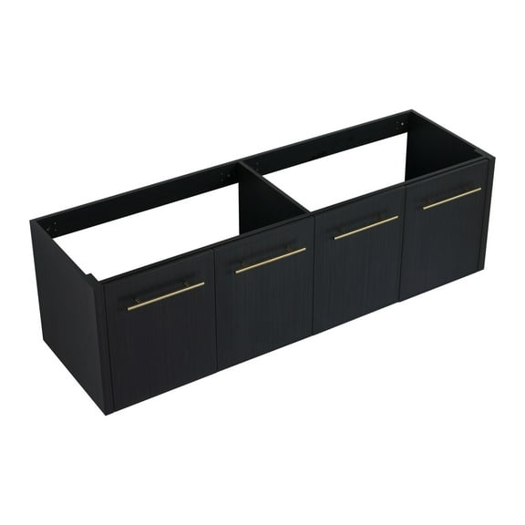 Noble House 60" Floating Bathroom Vanity Cabinet, Plywood Black Chestnut, Soft-Close Door, Excluded Sink, Black Chestnut