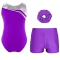 thumbnail image 2 of TiaoBug Gymnastics Leotards for Girls Dance Unitards with Shorts and Hairband Skating Jumpsuit Activewear Set Purple 8, 2 of 5
