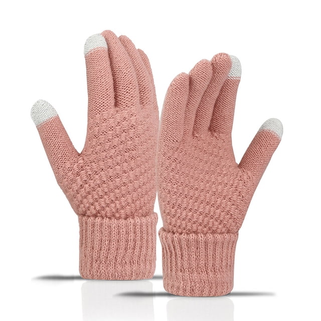 Women Winter Wool Warm Gloves Solid Color Fleece Knitted Cold Proof Gloves