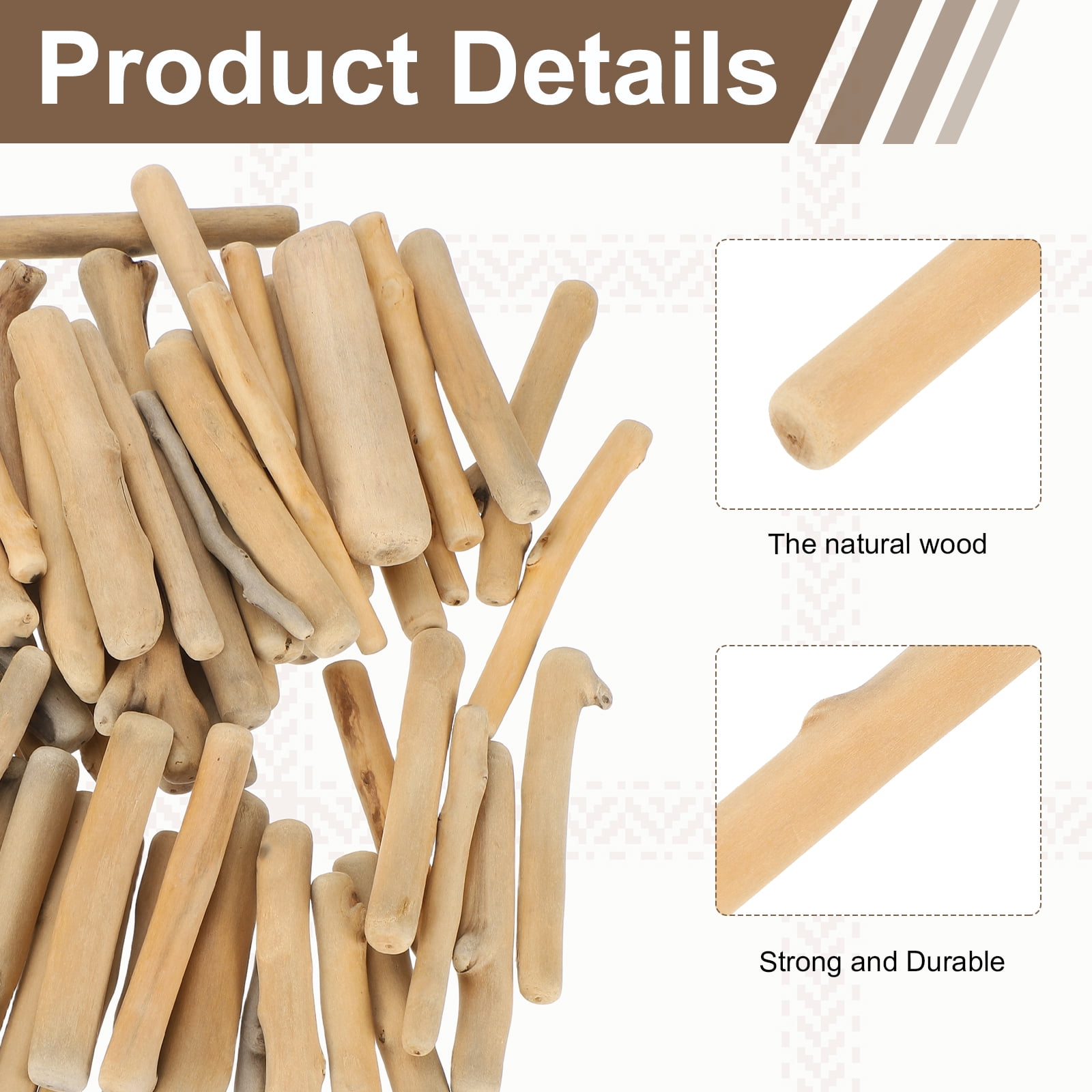 Uxcell 3.1" Natural Driftwood Pieces,  0.3" to 0.5" Dia Driftwood Twigs for Crafts Drift Wood Sticks for DIY Crafts Photo Props Wall Decor, Wood Color