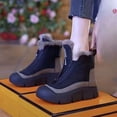 thumbnail image 1 of Botas de nieve deshilachadas con cremallera frontal y suela gruesa para mujer, botas de invierno de algodón cálidas, casuales y cómodas a la moda, 1 of 5