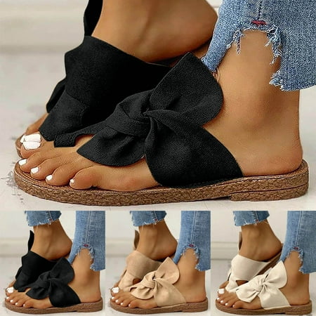 

HaiMao Women s Bow Knot Flat Sandals Clearance Open Toe Slip On Slide Slipper Single Band Flats White 10(42)