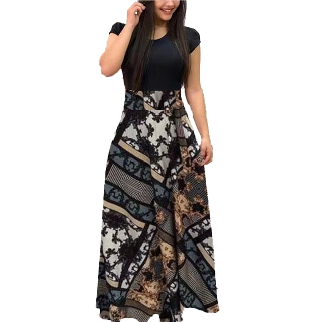 Tralilbee Robe Longue Imprimée pour Femme Pièce Florale Col Rond Banquet Mode Élégante Robe Moulante Moderne Aguichant Grande Taille