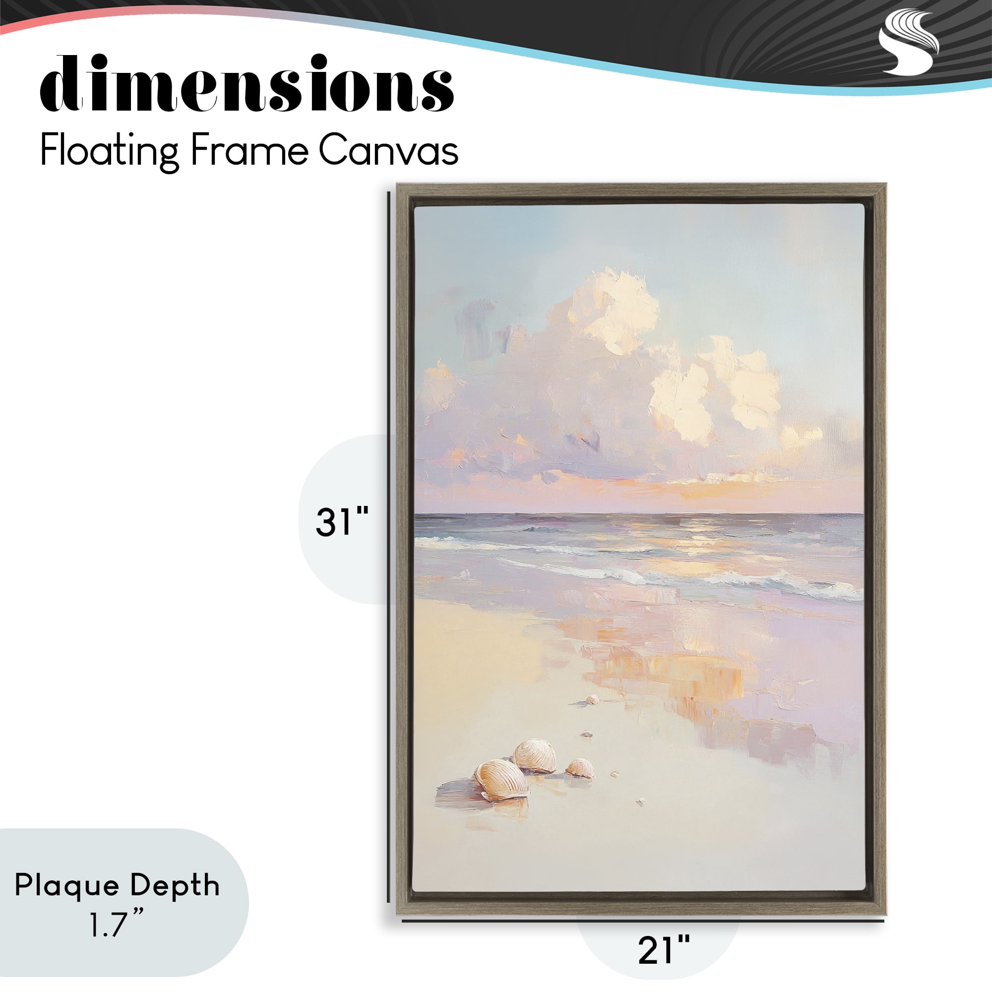 Stupell Industries Pastel Sunset Over Seashells Brown Framed Floater Canvas Wall Art, design by Sisi and Seb