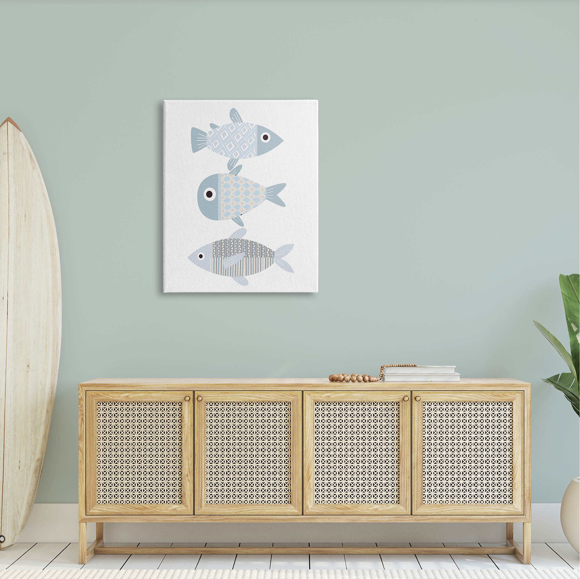 Stupell Industries Three Whimsical Patterned Fish Sea Life Graphic Art Gallery Wrapped Canvas Print Wall Art, Design by Kim Allen