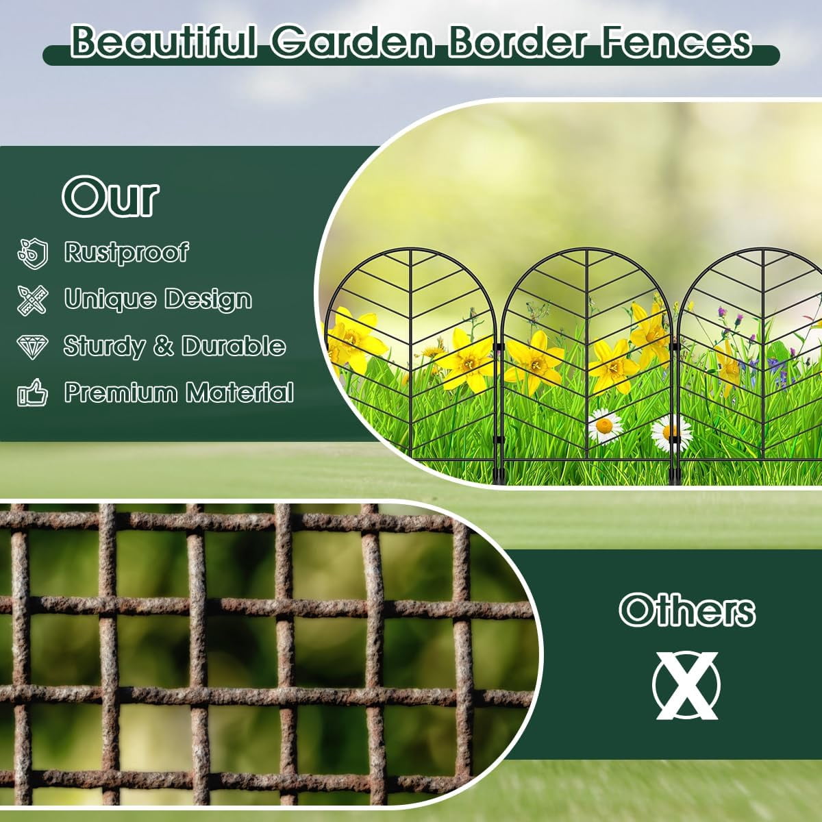 Decorative Garden Fence 22" Rustproof Metal Wire No Dig Fence for Dogs, 30 Panels, Black