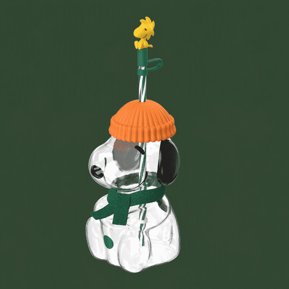 Limited Edition Cute Dog Shaped Glass Cups with Lids and Straws, Pumpkin-Colored Hat, Seasonal Green Scarf, Bird Decorative Straw, Glass Tumbler for Party and Gift