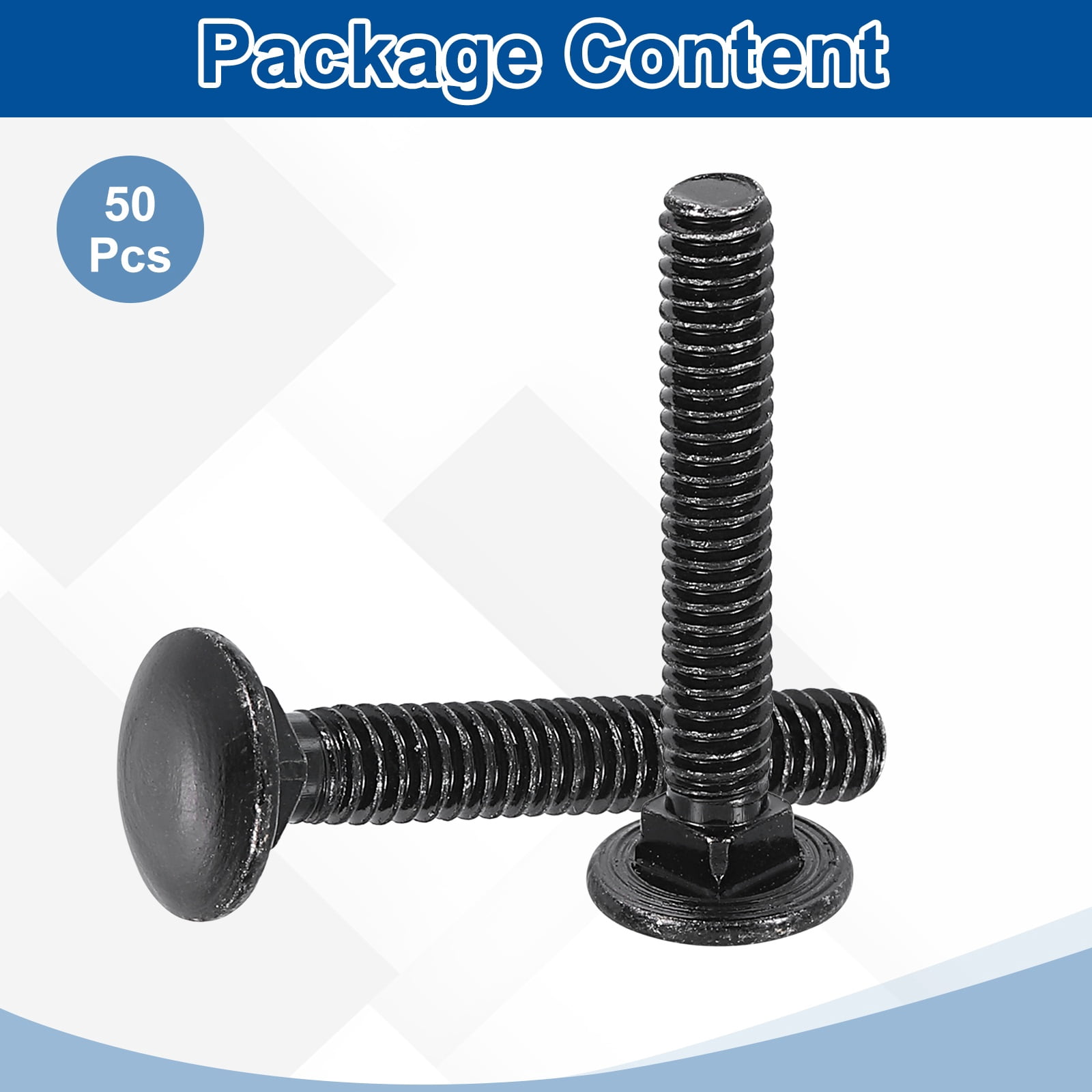 Uxcell 50Pack 1/4"-20x1-1/4" Carbon Steel Carriage Bolts Round Head Square Neck, Black