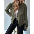 thumbnail image 5 of Women'S Faux Suede Jackets Fashion Fall Clothes Long Sleeve Open Front Cropped Coat Outwear Army Green M, 5 of 9
