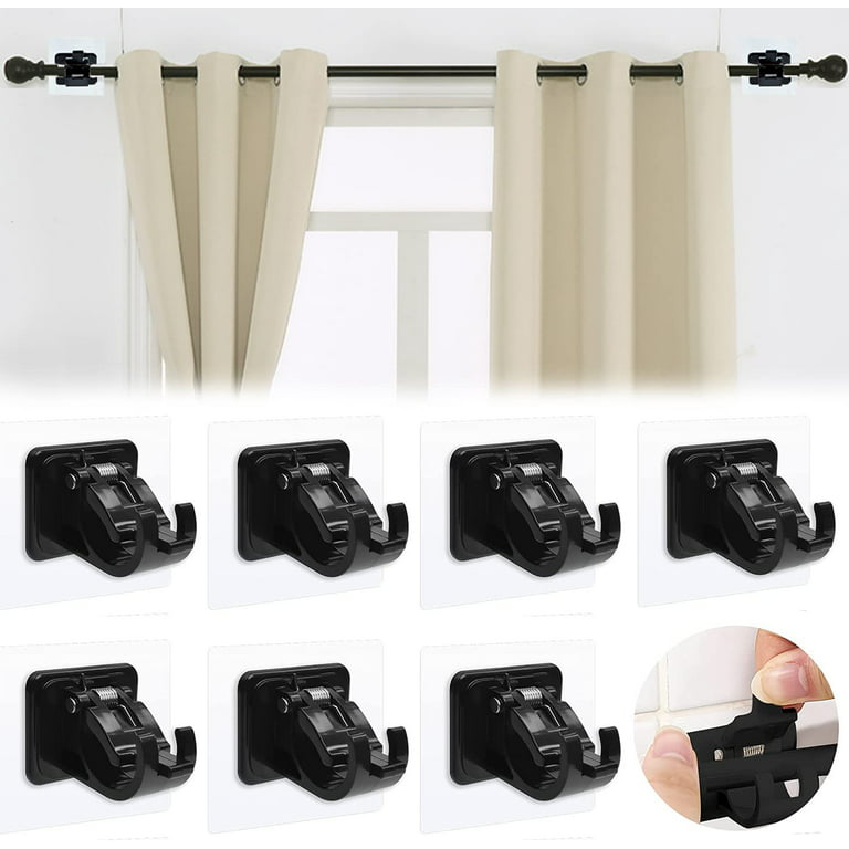 12Pcs Self Adhesive Curtain Rod Bracket No Drill Curtain Rod Brackets No  Drilling Self Adhesive Curtain Rod Holder Hooks Curtain Hangers for  Bathroom Kitchen Home Bathroom and Hotel 