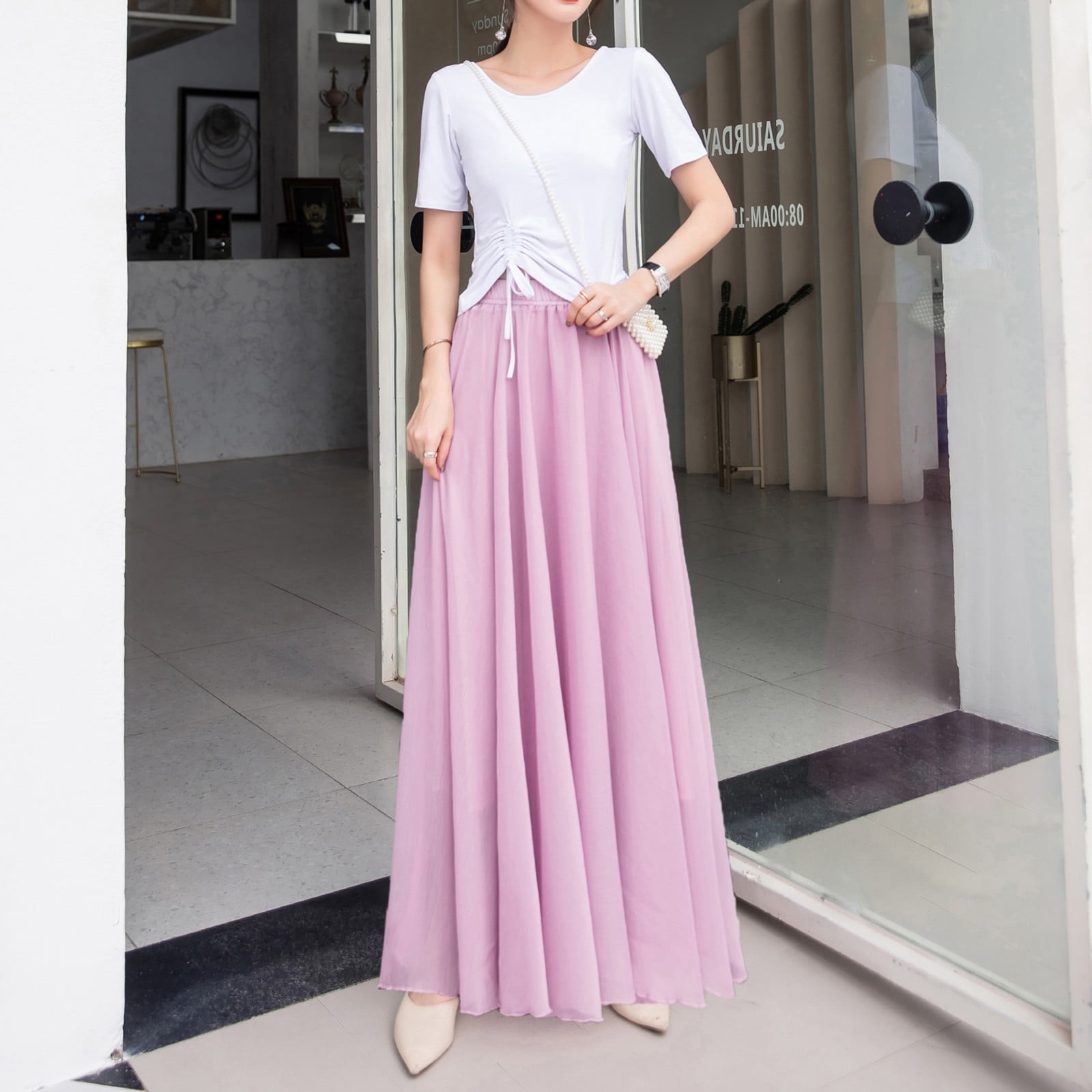Cathalem Long Maxi Skirt Women's Pleated A-Line High Waist Swing Flare Midi Skirt (PK2,XL) - Walmart.com