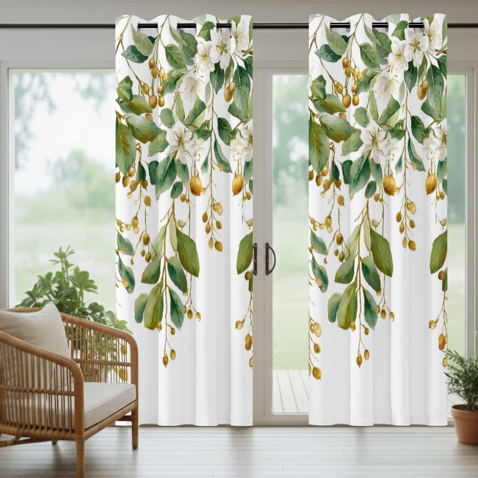 White Floral Vine Outdoor Curtains for Patio, Pastoral Flower Hanging Buds Leaves Botanical Sunshade Privacy Drapes Grommet Waterproof Outside Curtains for Porch/Cabana/Balcony 54"x 108", 1 Panel