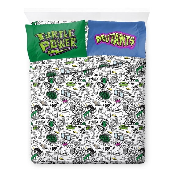 Nickelodeon Les Tortues Ninja Ensemble de Draps 4-Pièces pour Lit 2 Places, 100 % Polyester