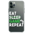 thumbnail image 1 of DistinctInk Clear Shockproof Hybrid Case for iPhone 13 Pro MAX (6.7" Screen) - TPU Bumper Acrylic Back Tempered Glass Screen Protector - Eat Game Repeat - Video Games Gamer, 1 of 2