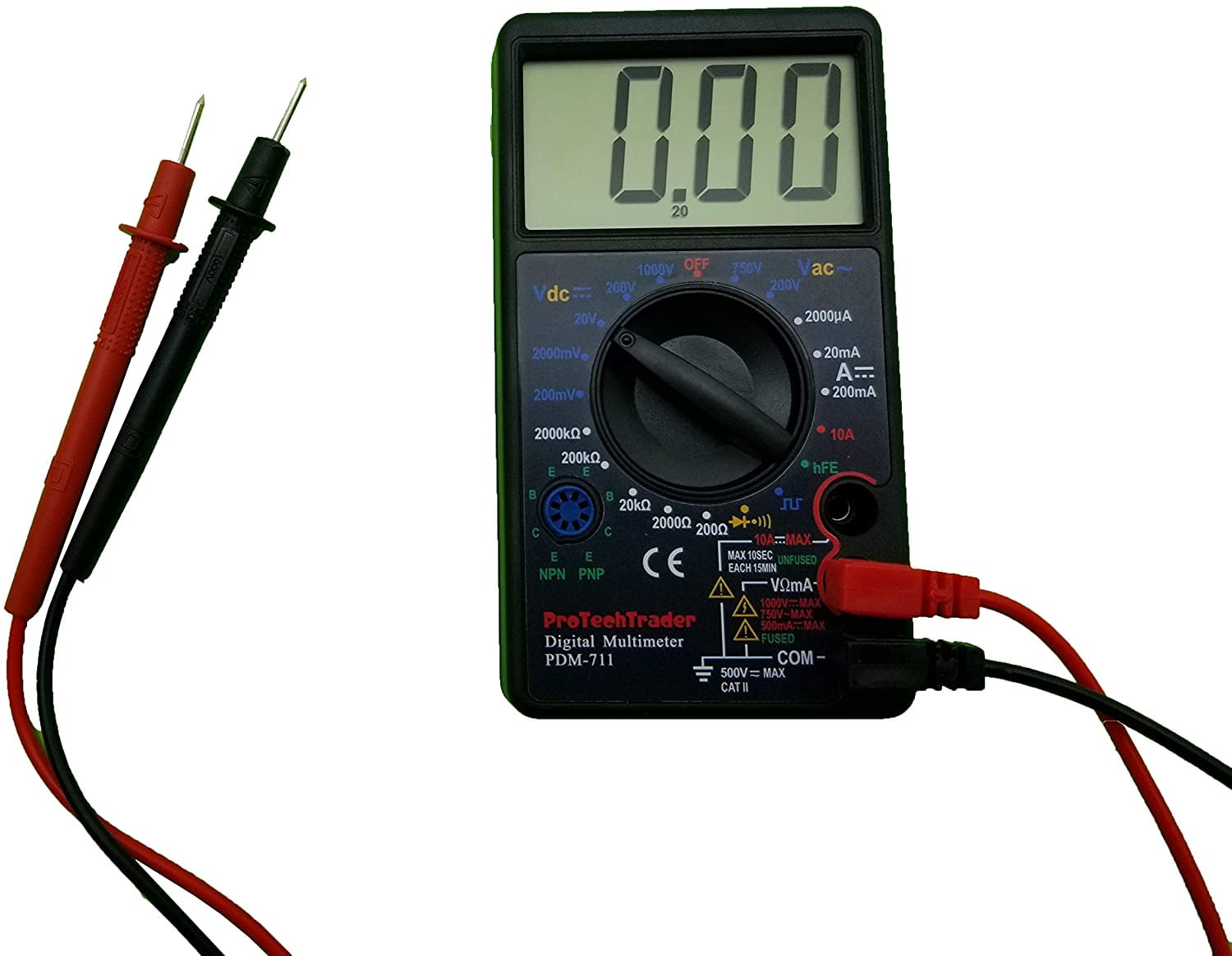 Basic Digital Multimeter with 7 Test Functions AC DC Voltage Resistance Current Transistor Diode Audible Continuity Buzzer and Square Wave Output Basic Digital Multimeter 