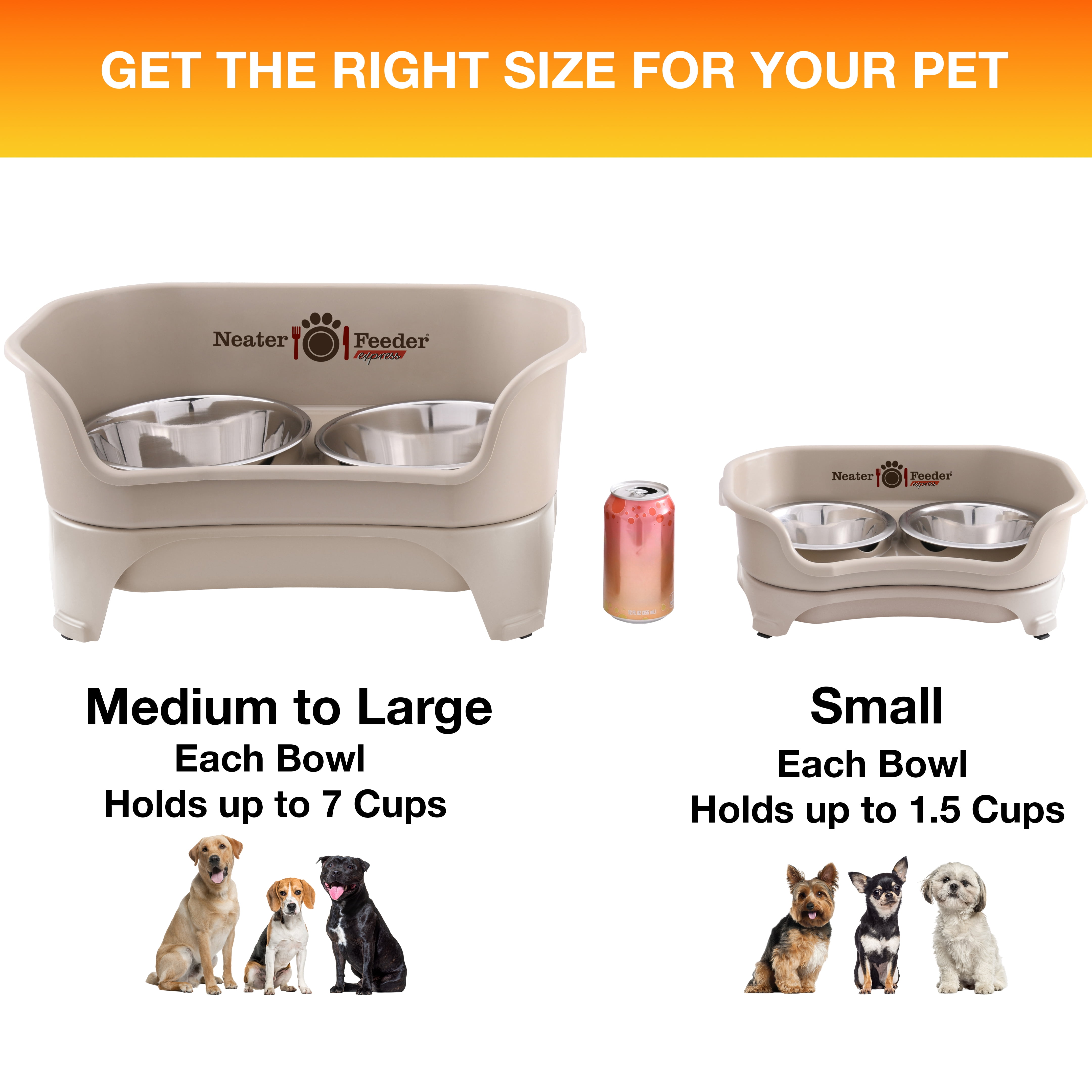 Neater Pets Neater Feeder Express Mess-Proof Elevated Food & Water Bowls for Small Dogs, Almond