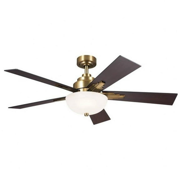 5 Blade Ceiling Fan with Light Kit in Art Deco Style-17.5 inches Tall and 52 inches Wide-Brushed Natural Brass Finish-Black Blade Color Bailey Street