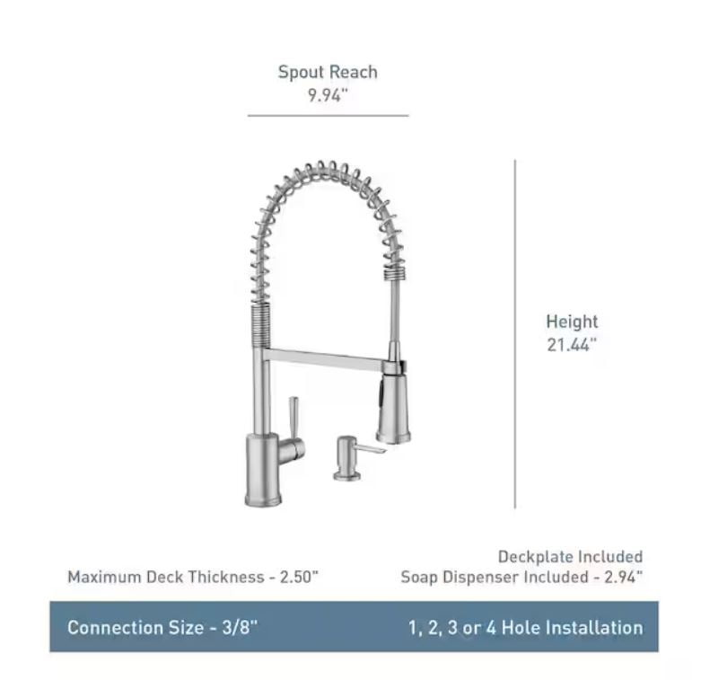 MOEN Indi Single-Handle Pre-Rinse Spring Pulldown Sprayer Kitchen Faucet with Power Clean in Spot Resist Stainless