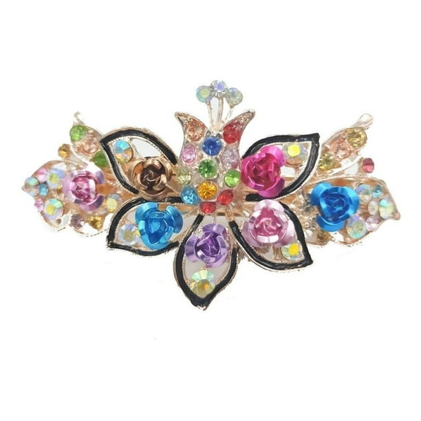 Broche Frances Metalico Para El Cabello Flores De Colores dorado AN Broche flores
