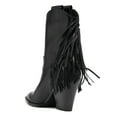 thumbnail image 3 of YDN Women Fashion Fringe Pointy Close Toe Mid Calf Boots Pull On Chunky High Heel Western Winter Tassels Booties Shoes Size 15 Black, 3 of 4