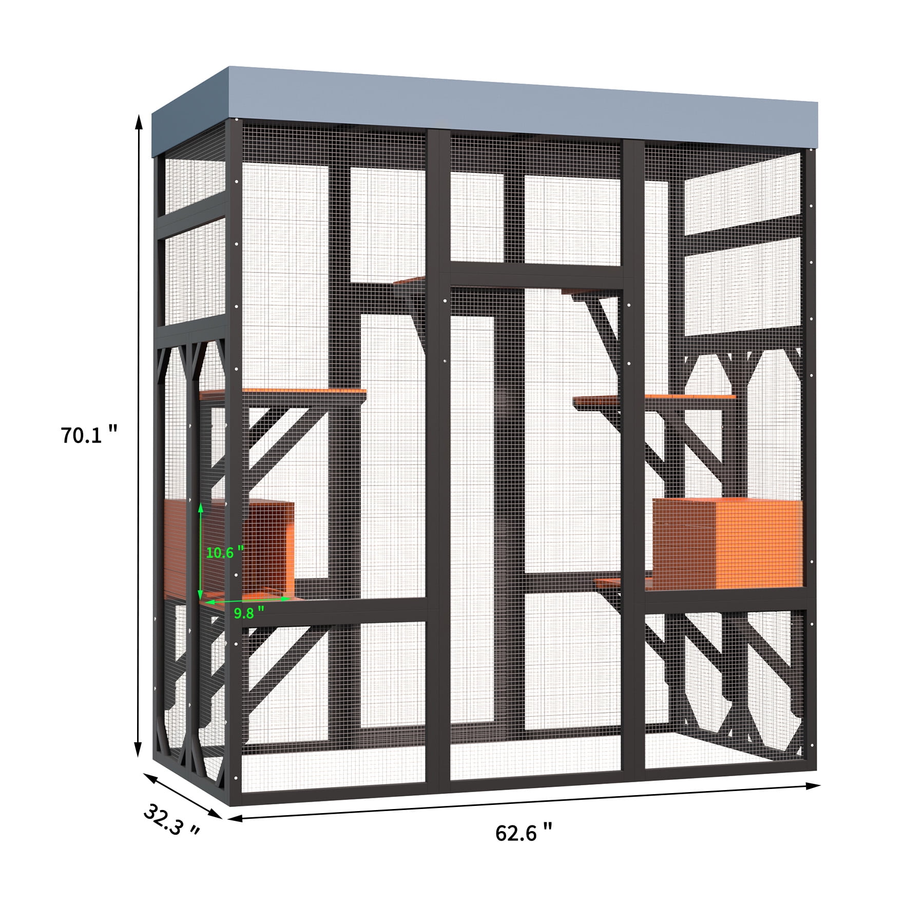 Kosynda Large Catio Outdoor Cat Enclosure with 5 Platforms, 2 Napping Houses, Wooden Cat House Kitty Cage with Weatherproof Roof for Multiple Cats, Black