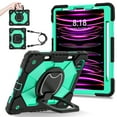 thumbnail image 2 of Dteck with Pencil Holder Case for iPad Pro 11-inch 4th 3rd 2nd 1st Gen,iPad Air 5th/4th Generation Heavy Duty Silicone Case 360 Degree Rotating Handle Stand Cover with Shoulder Strap,Black+Mint, 2 of 9