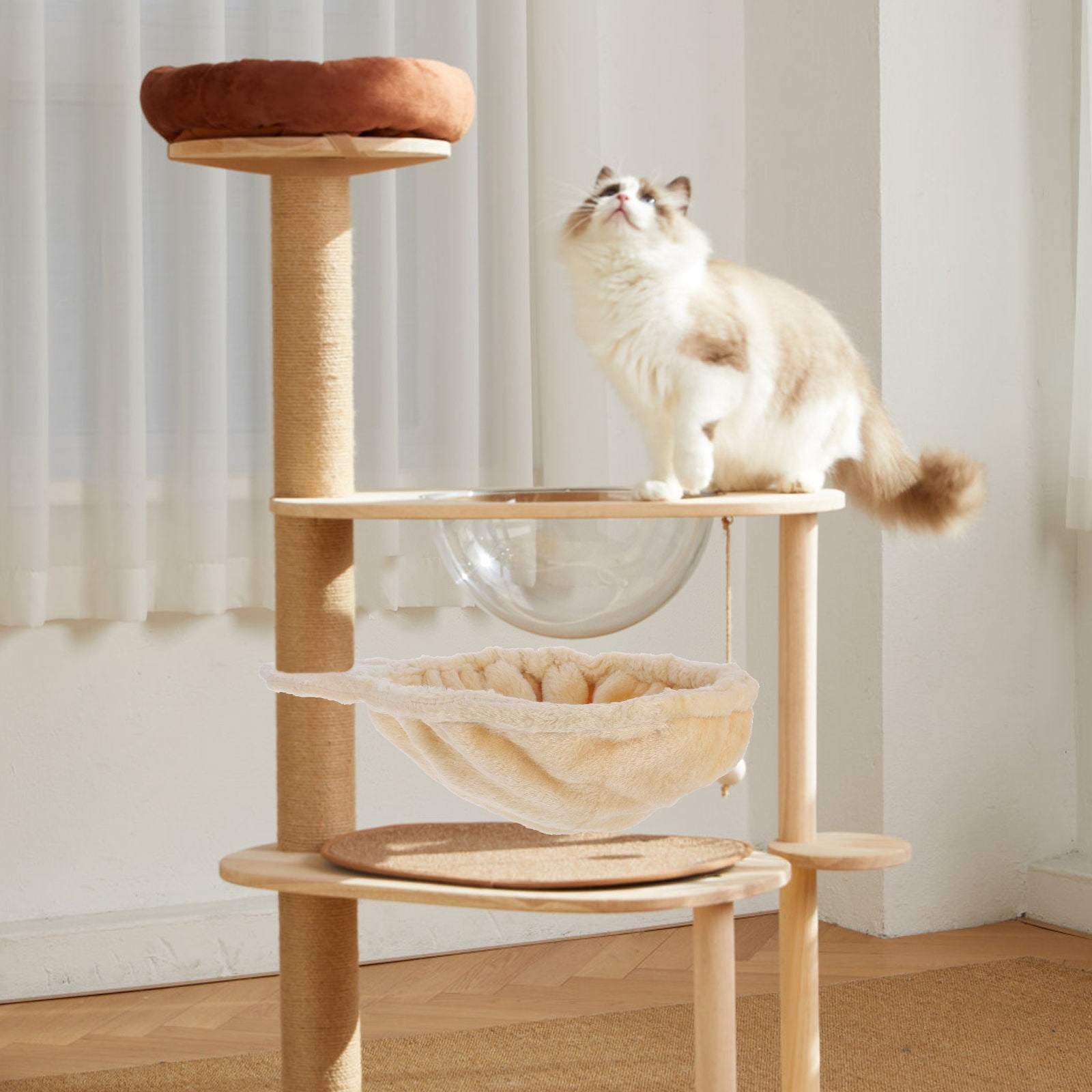 LEORX Cat Tree Replacement Parts 1Pack Beige Round Cat Nest for Sleeping and Relaxation