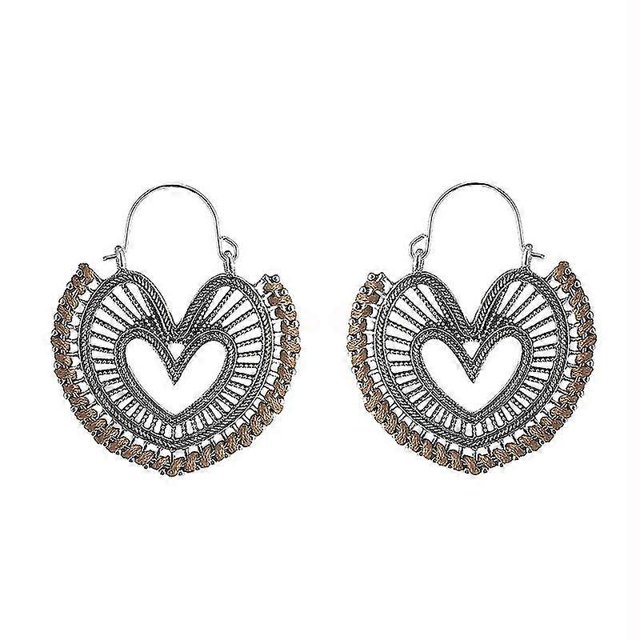 Pendientes colgantes bohemios vintage étnicos Yashi forma de corazón y flor modelo el015 marrón