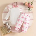 thumbnail image 3 of CAUYDY Newborn Picture Outfit for Baby Girls 0 3 6 9 Months 1T Toddler Ruffle Long Sleeved Jumpsuit Pants Headband 3-Piece Clothes Set Cute Pink Sizes 6-9 Months, 3 of 8