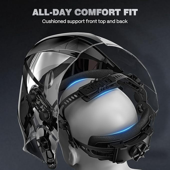 ARCCAPTAIN Auto Darkening Welding Helmet with Side Lenses, 180° Panoramic View, True Color 1/1/1/1, 4 Arc Sensors, Solar + Battery, Wide Shade 3/4-8/9-13, Red