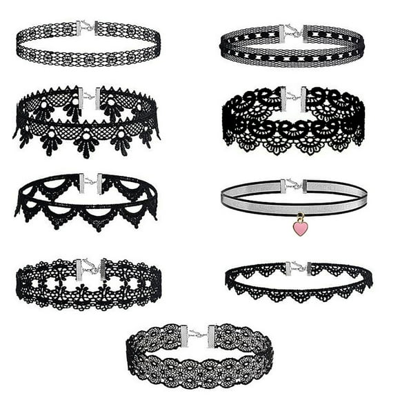 9PCS Choker Necklace Set Fashion Adjustable Gothic Lace Choker Tattoo Necklace