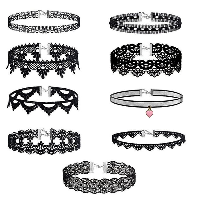 Ensemble de 9 Pcs Collier Ras-du-Cou Mode Ajustable Gothique en Dentelle Collier Ras-du-Cou Tatouage