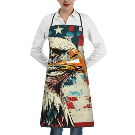 

Lukts Retro American Eagle Pattern Kitchen Apron Waterdrop Resistant Apron with adjustable Aprons for Women and Men with Pockets Cooking Apron
