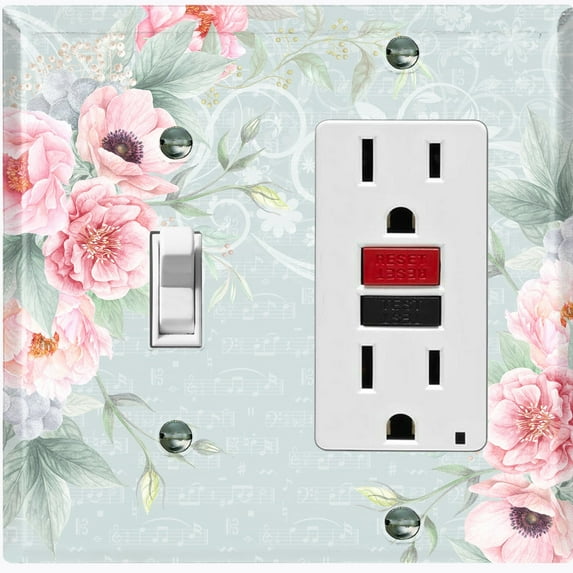 Metal Light Switch Plate Cover Elegant Floral Musical Damask Mint FLW113
