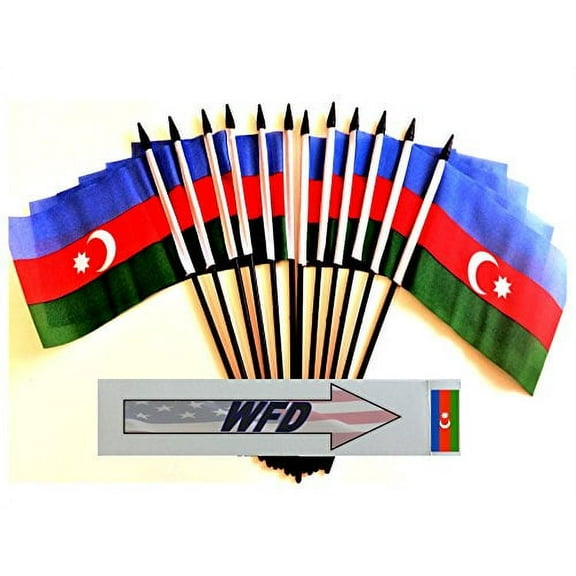 Pack of 12 4"x6" Azerbaijan Polyester Miniature Office Desk & Little Table Flags, 1 Dozen 4"x 6" Azerbaijani Or Azeri Small Mini Hand Waving Stick Flags (Flags Only)