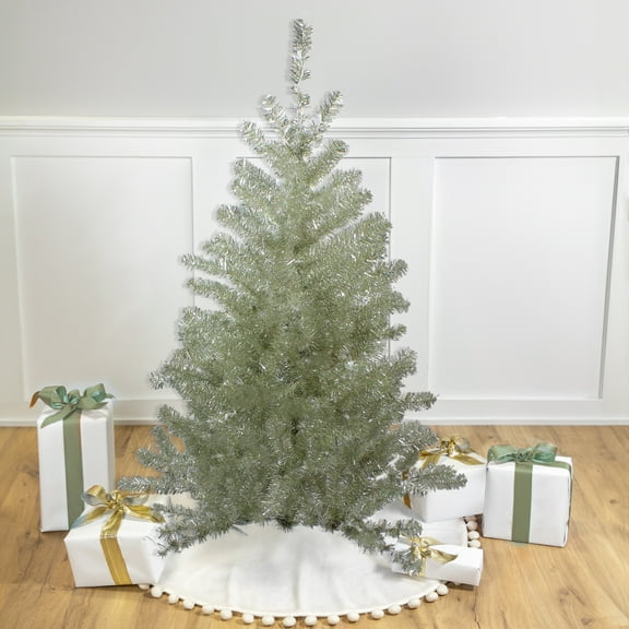 Northlight 4.5 FT Metallic Platinum Artificial Tinsel Christmas Tree - Unlit