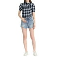 thumbnail image 2 of INSPIRE CHIC Women's Plaid Tie Collar Neck Blouse Retro Short Puff Short Sleeve Shirt Top Black M, 2 of 6