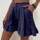 thumbnail image 1 of ICHUANYI Clearance Women's Fashion Solid Color Casual Wide Leg Ruffle Loose High Waist Shorts Pants(Navy, S) Ichaunyi WER2023081505710, 1 of 7