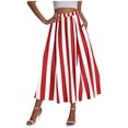 thumbnail image 2 of BRGZLK Women's Vintage Striped Midi Skirt Summer Trendy Loose Breathable Elastic High Waisted A Line Flowy Office Casual Skirt Red XXL, 2 of 6