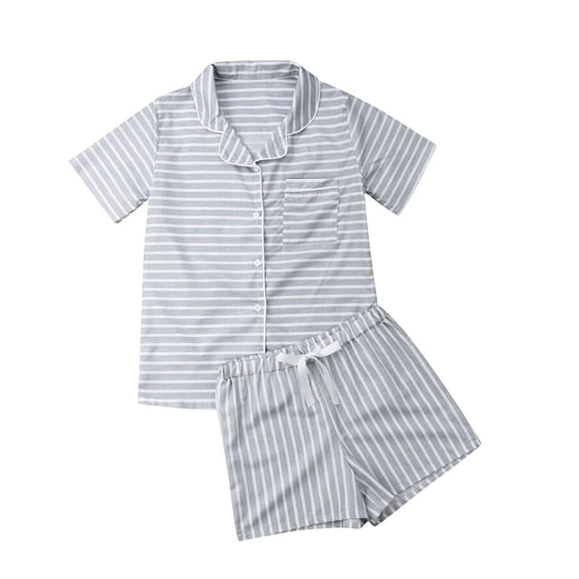 Pyjama d'Été à Manches Courtes pour Femmes, Ensemble Mignon en Coton, Chemise de Nuit à Manches Courtes