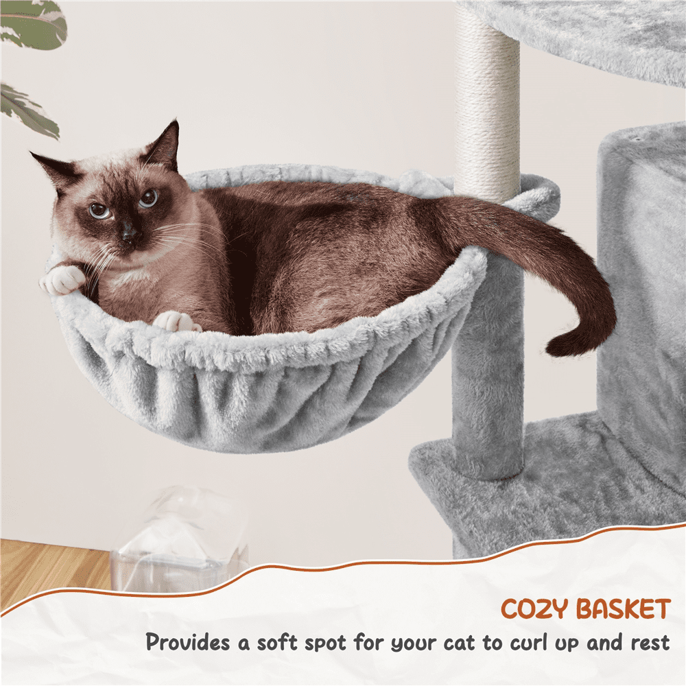 Alden Design 76"H Large Multilevel Cat Tree Tower with Condos and Perches, Light Gray