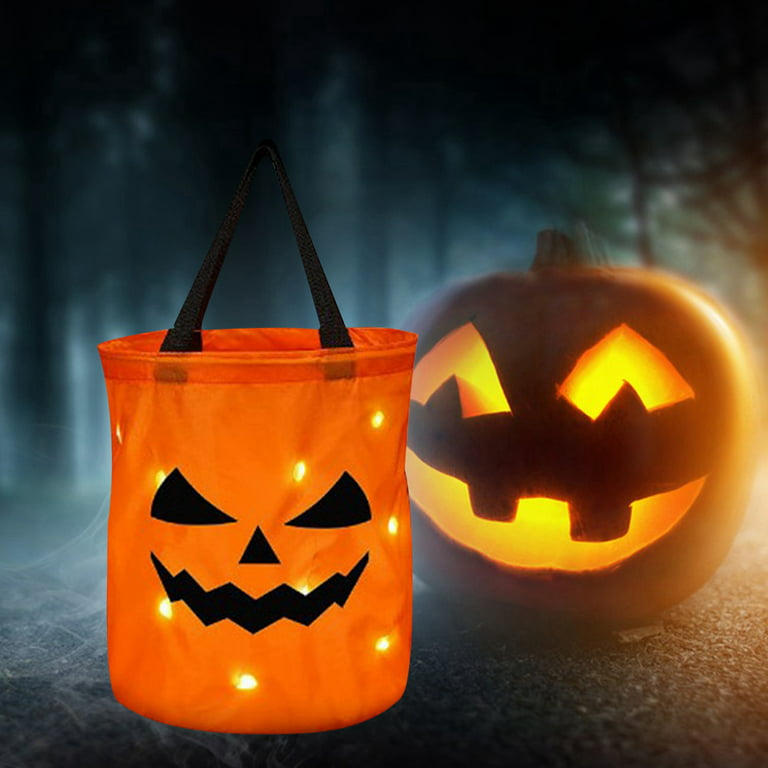 Huntermoon LED Light Halloween Candy Bags,Trick or Treat Bags Light Up Candy Bags,Reusable Bucket for Children Halloween Snack Bags,Gift Bags, Kids Unisex, Size