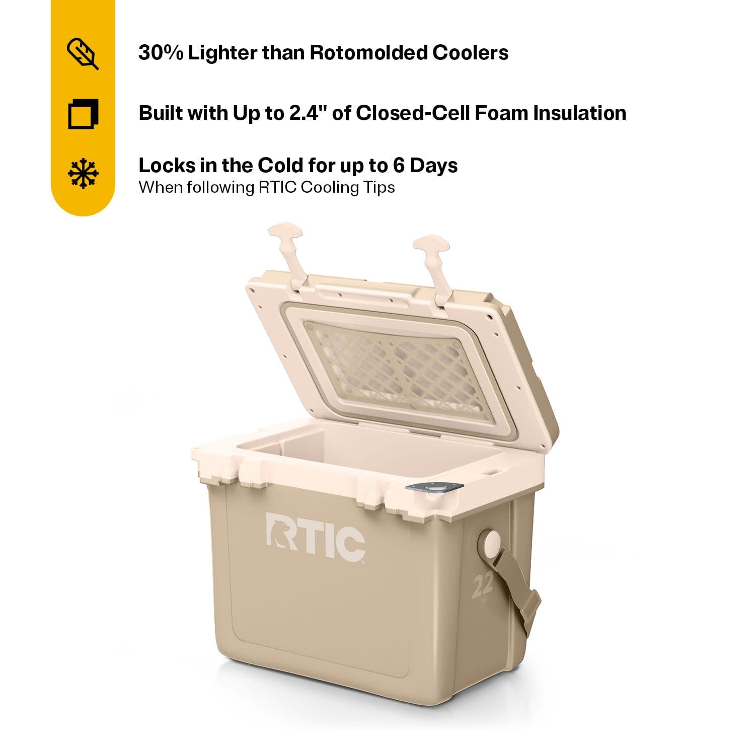 RTIC 22 QT Hard-Sided Cooler, Fits 30 Cans or 8 Wine Bottles, Beach