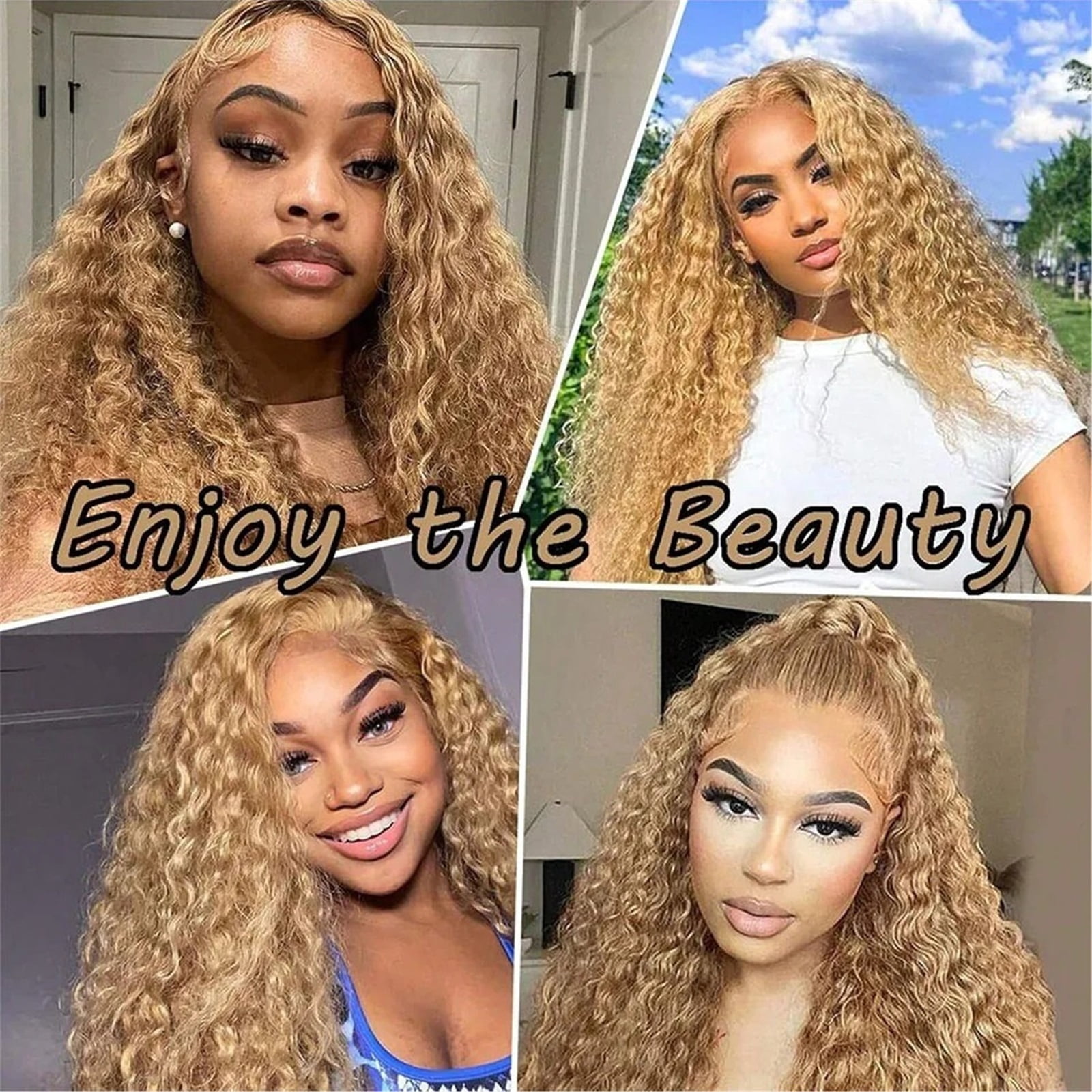 Curly HD Transparent Lace Front Wig Deep Wave Honey Blonde Human Hair Pre Plucked Wigs 200 Density